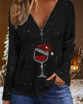 Långärmad jultopp med vinglastryck